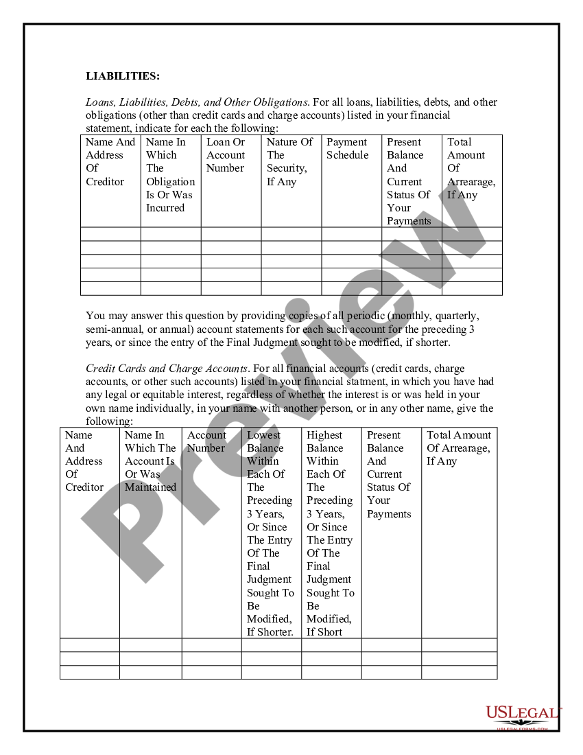 Family Law Modification Contempt Questionnaire Family Lawyer US