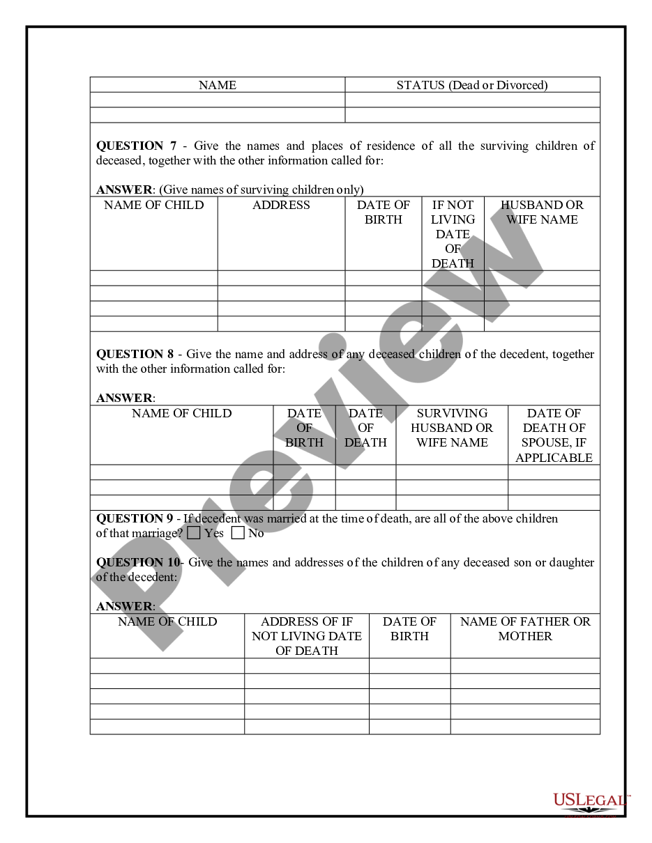 page 1 Heirship or Descent Affidavit Questionnaire preview