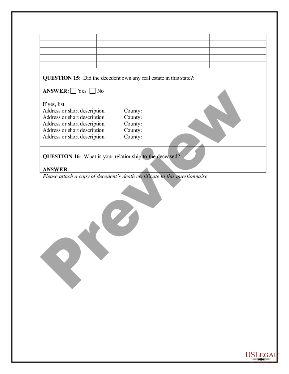 page 3 Heirship or Descent Affidavit Questionnaire preview