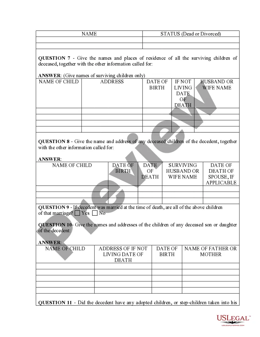 Get Heirship or Descent Affidavit Questionnaire Preview Heirship or Descent Affidavit Questionnaire