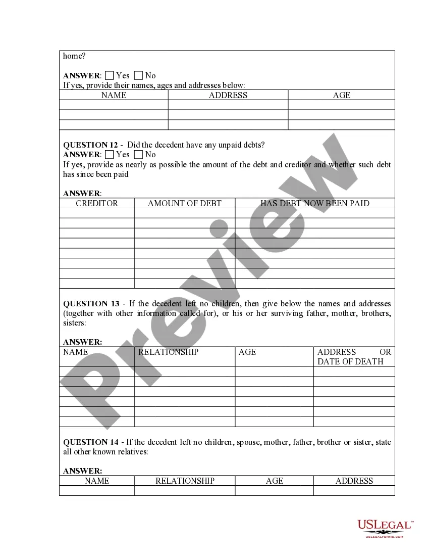 Get Heirship or Descent Affidavit Questionnaire Preview Heirship or Descent Affidavit Questionnaire