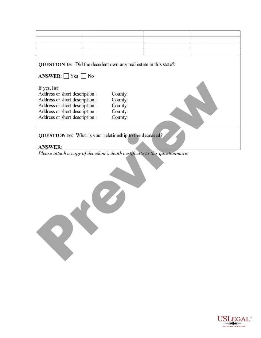 Get Heirship or Descent Affidavit Questionnaire Preview Heirship or Descent Affidavit Questionnaire