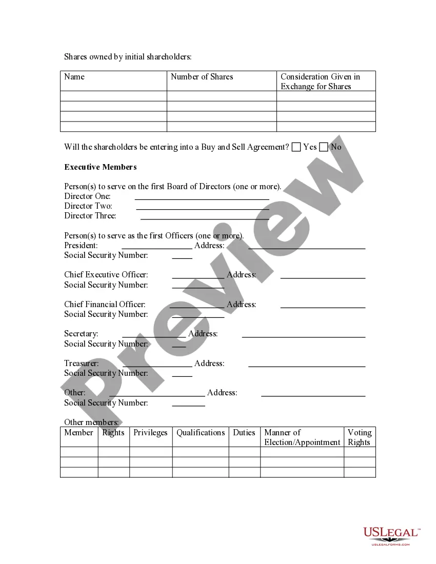 Get Business Incorporation Questionnaire Preview Business Incorporation Questionnaire