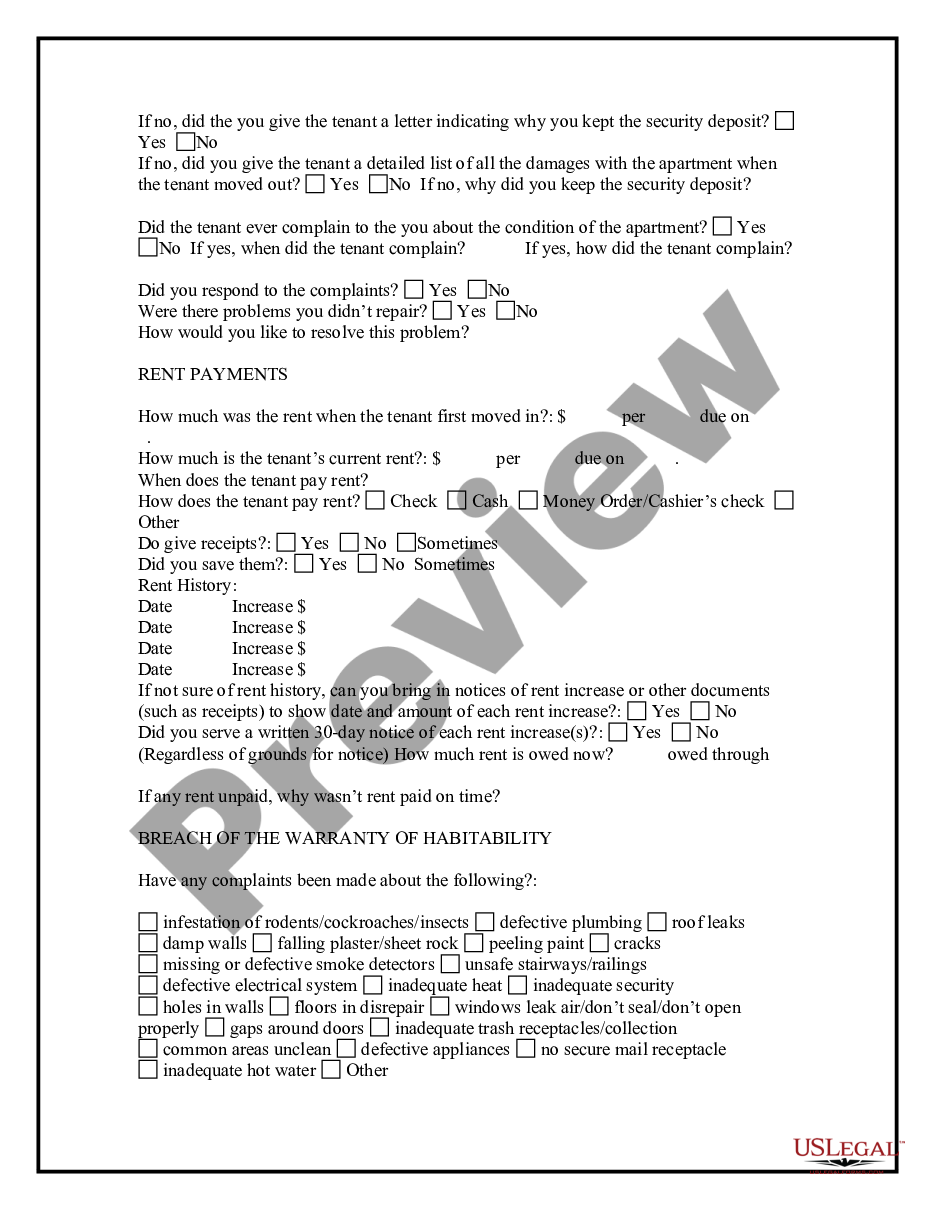 form Landlord Tenant Relationship Questionnaire for Landlords preview