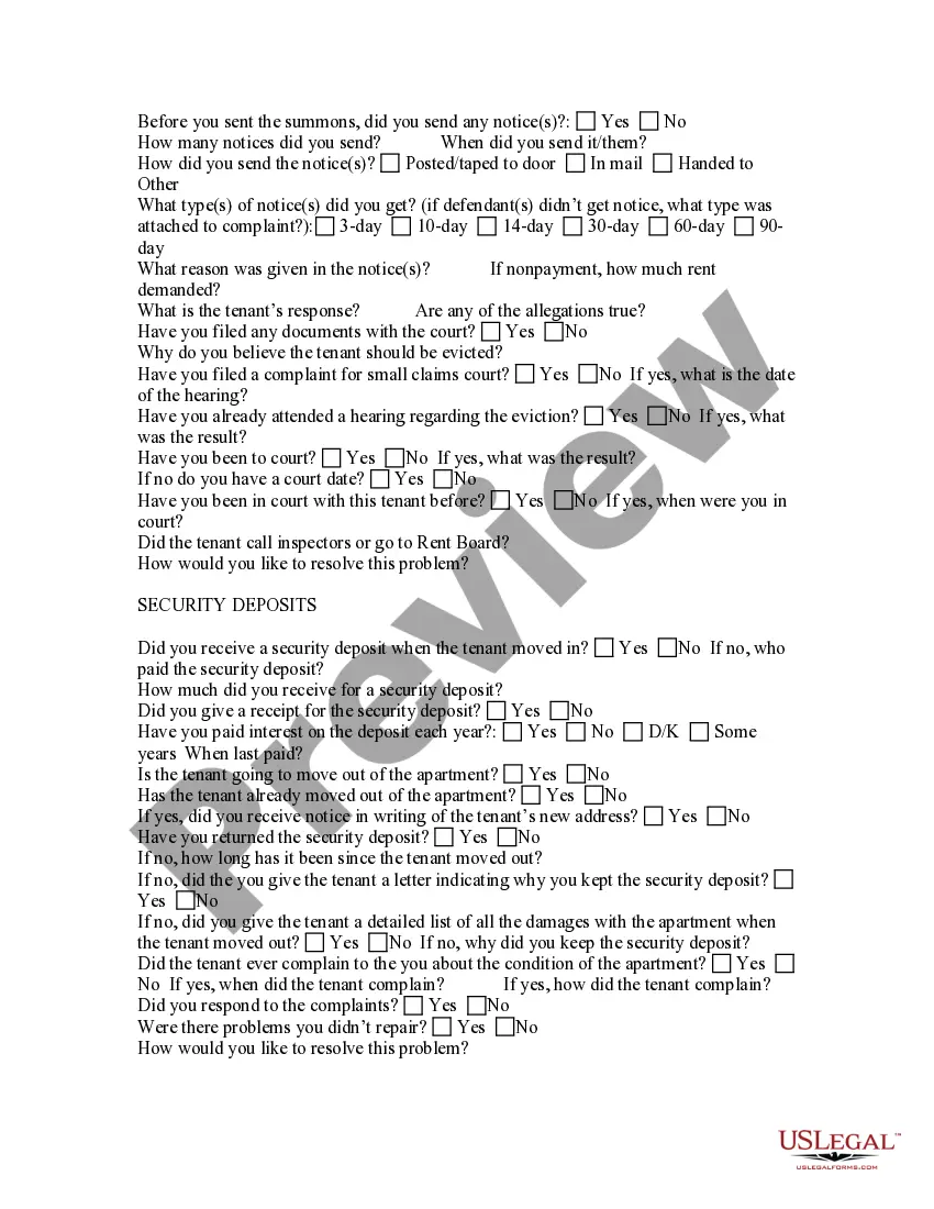 Preview Landlord Tenant Relationship Questionnaire for Landlords