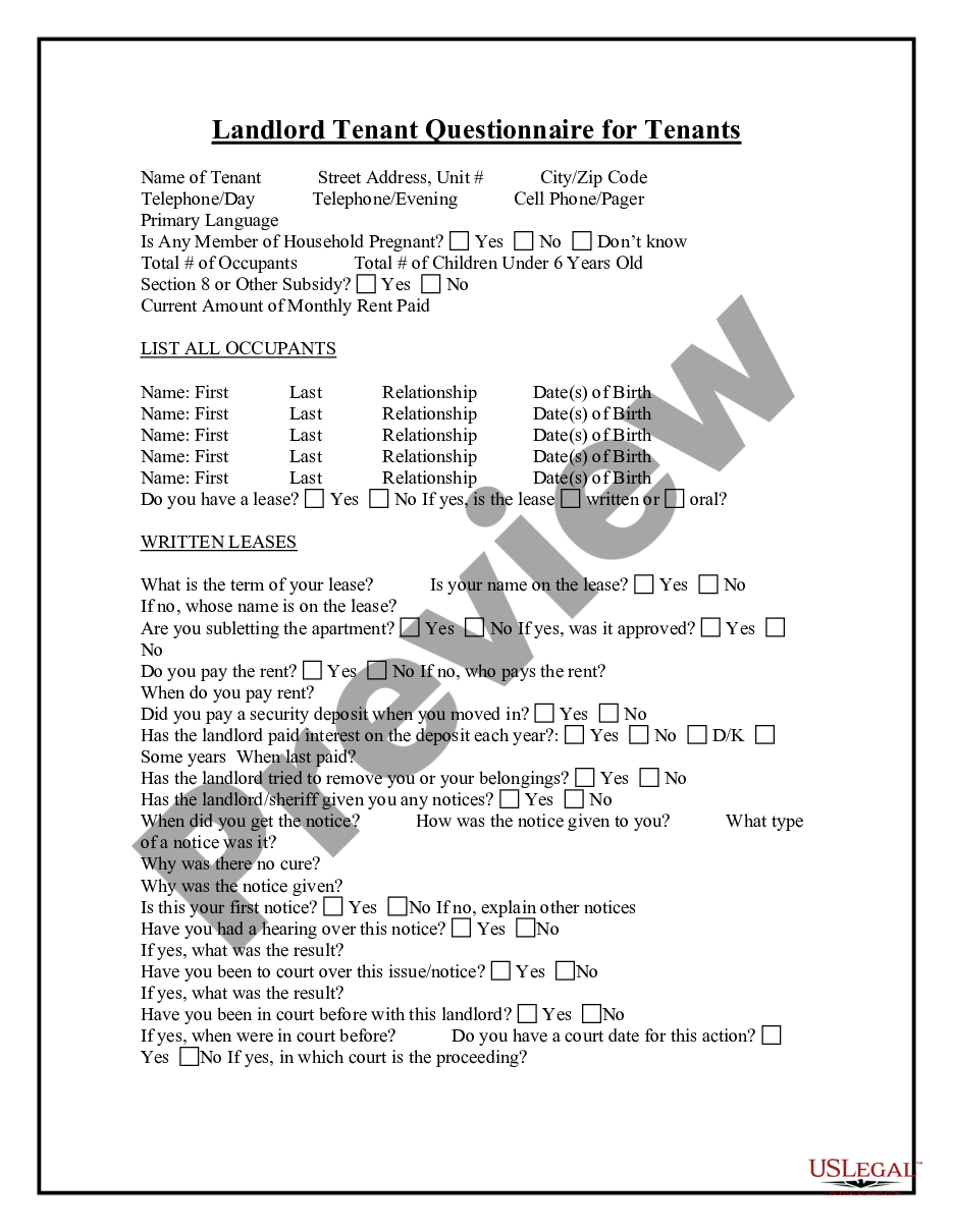 page 0 Landlord Tenant Relationship Questionnaire for Tenants preview