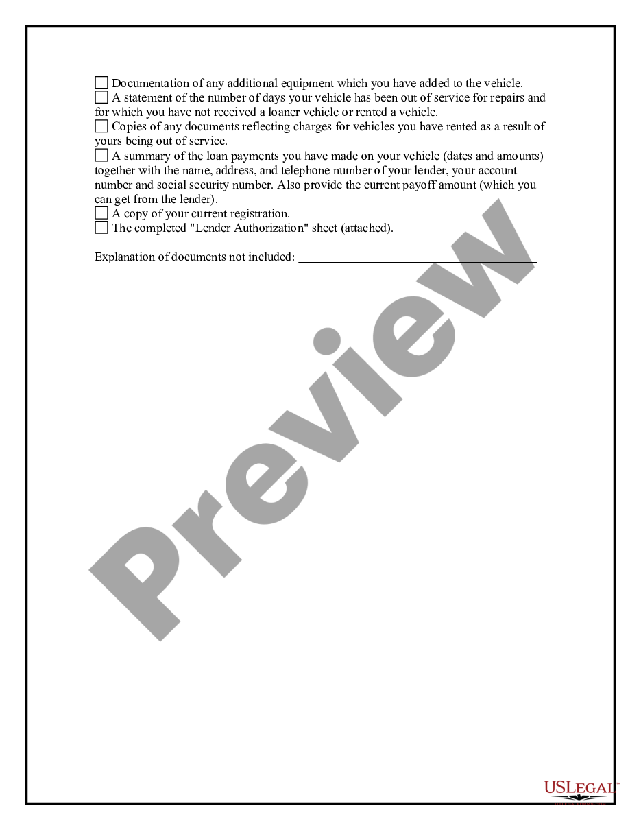 page 3 Automobile Lemon Law Questionnaire preview