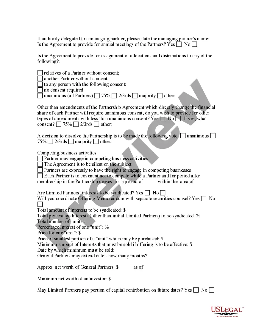 Get Limited Partnership Formation Questionnaire Preview Limited Partnership Formation Questionnaire