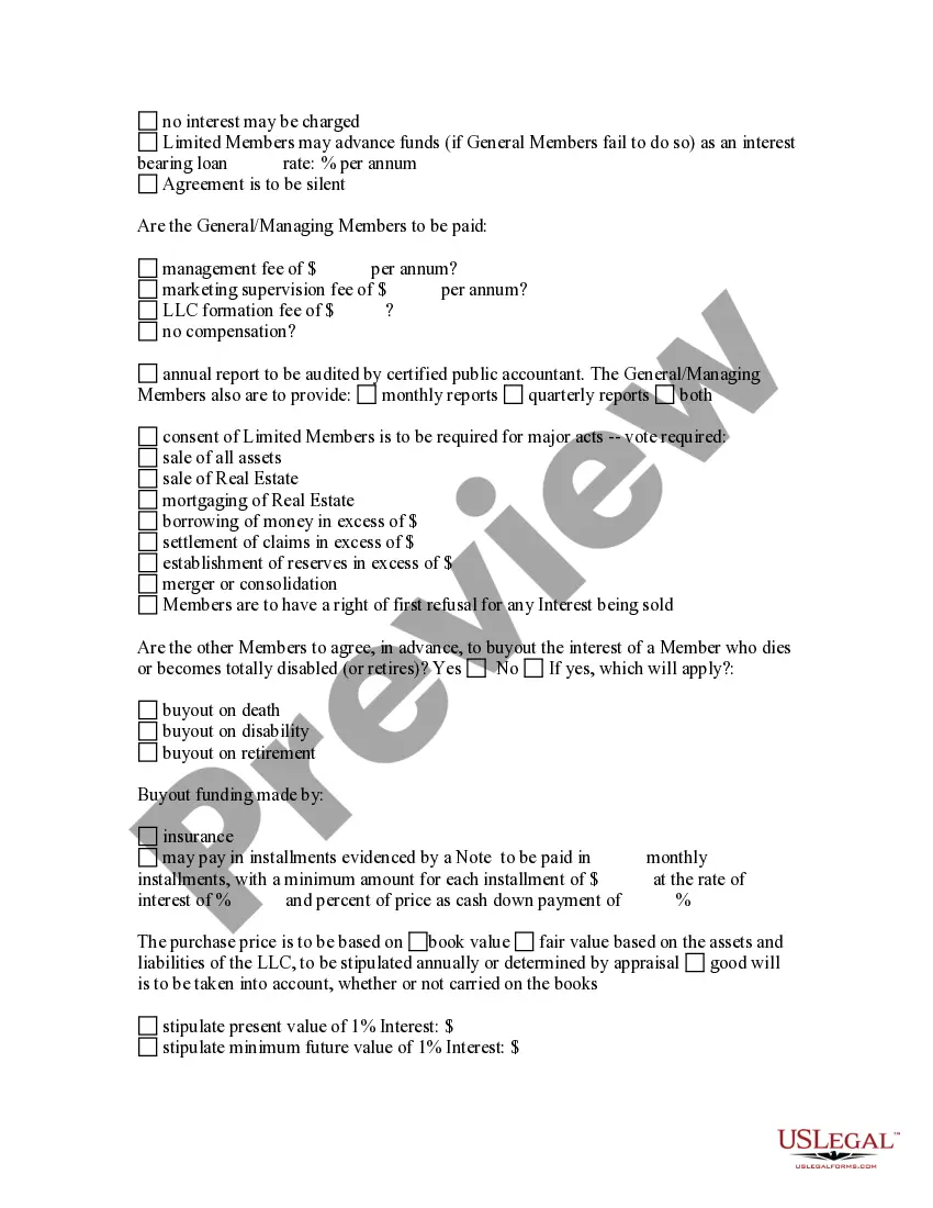 Get Limited Liability Company - LLC - Formation Questionnaire Preview Limited Liability Company - LLC - Formation Questionnaire