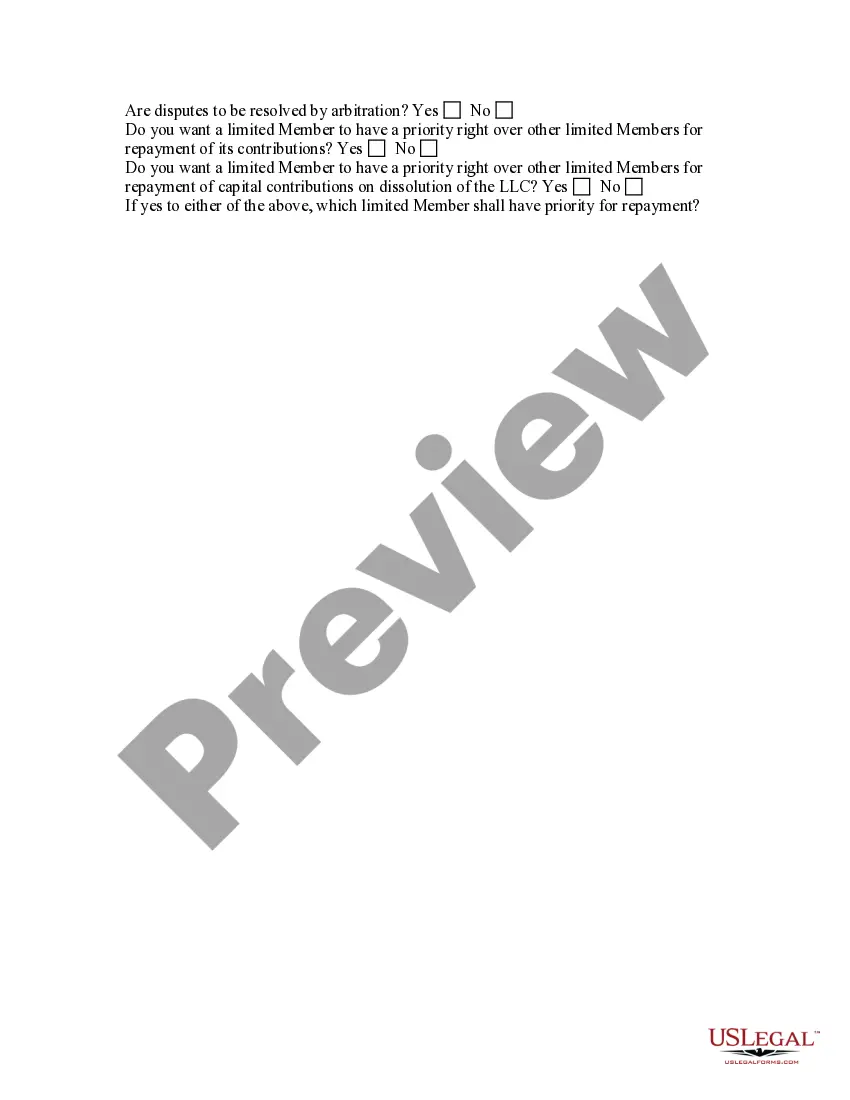 Get Limited Liability Company - LLC - Formation Questionnaire Preview Limited Liability Company - LLC - Formation Questionnaire