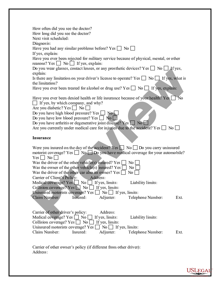 form Motor Vehicle Accident Questionnaire preview