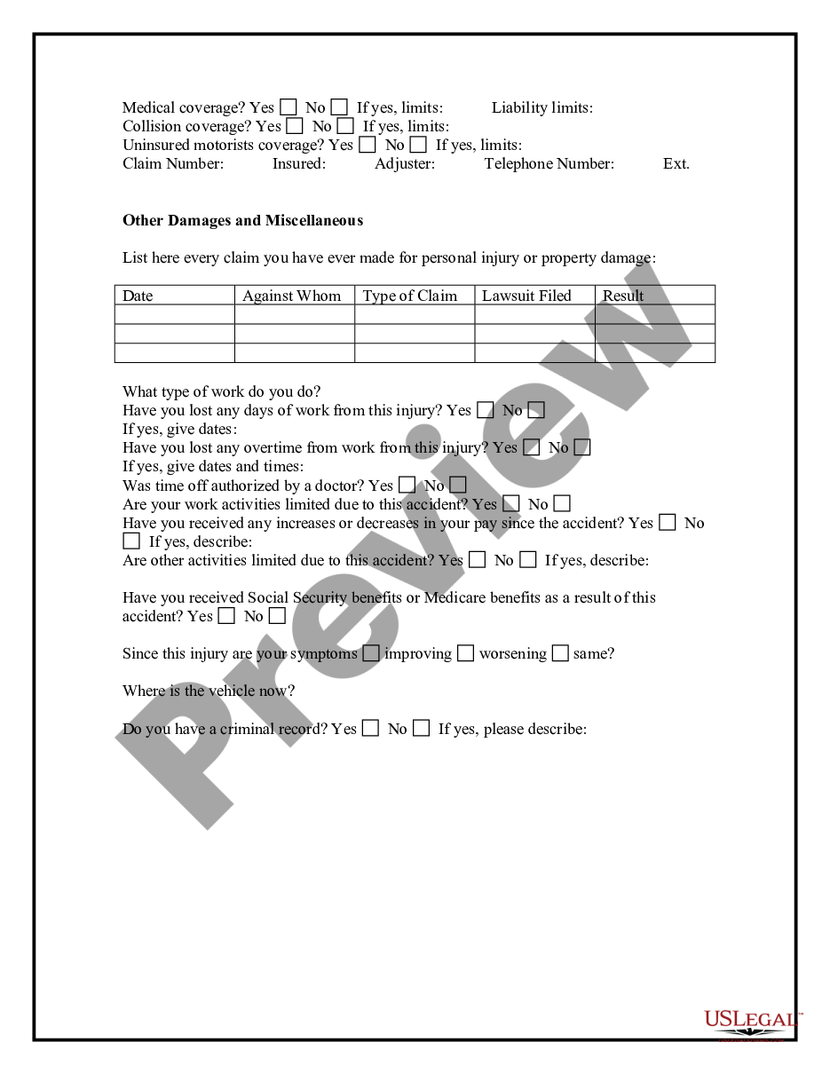page 3 Motor Vehicle Accident Questionnaire preview