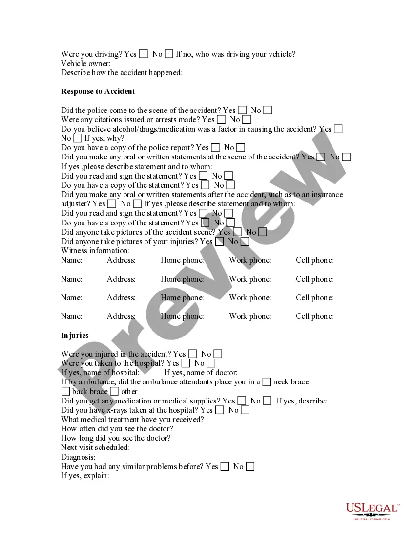 Get Motor Vehicle Accident Questionnaire Preview Motor Vehicle Accident Questionnaire