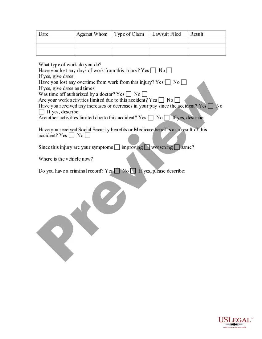 Get Motor Vehicle Accident Questionnaire Preview Motor Vehicle Accident Questionnaire