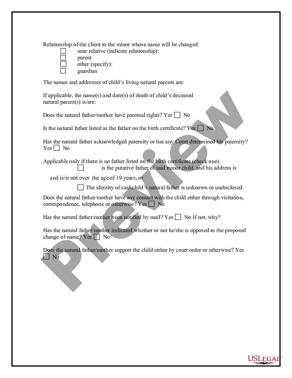 page 1 Name Change Questionnaire preview