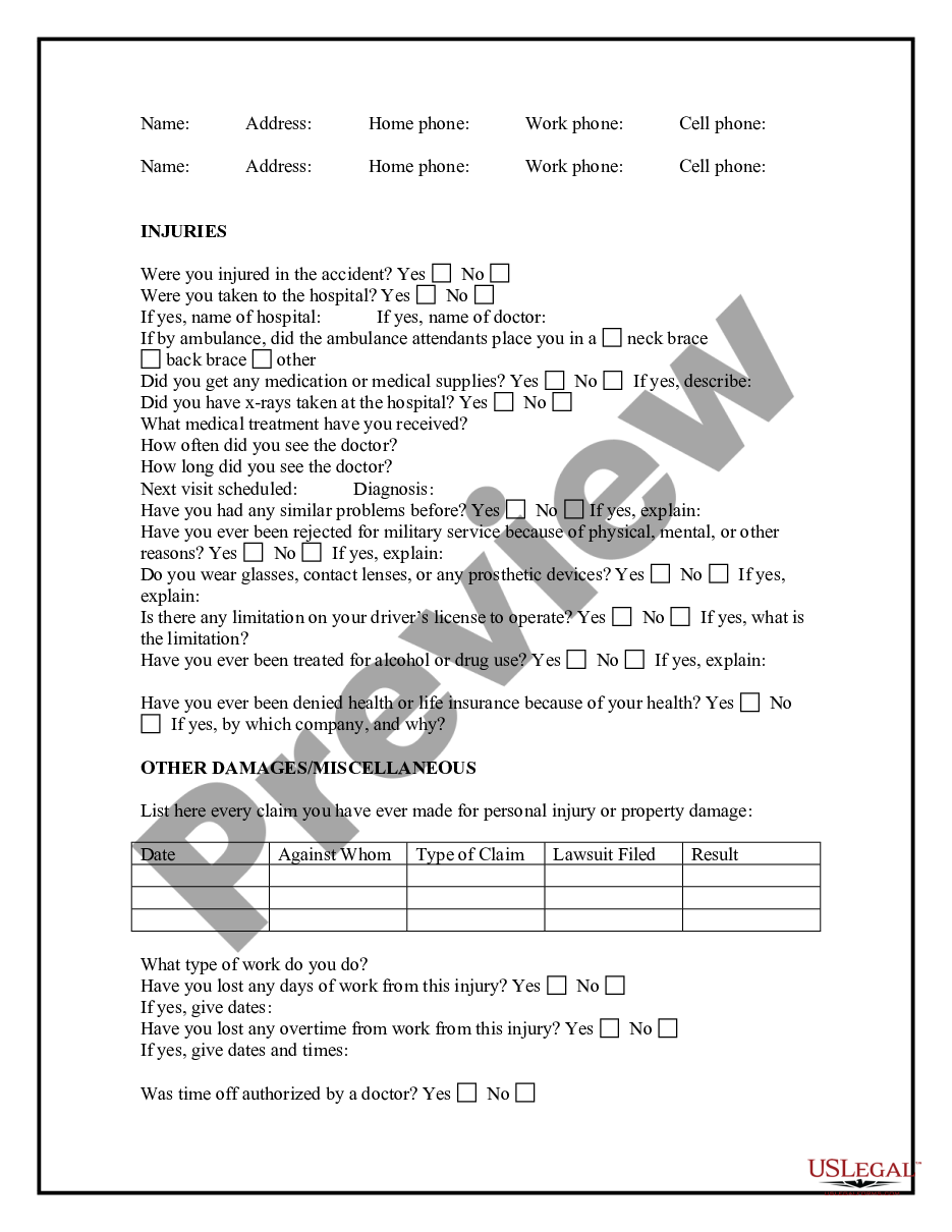 page 1 Negligence and Personal Injury Questionnaire preview
