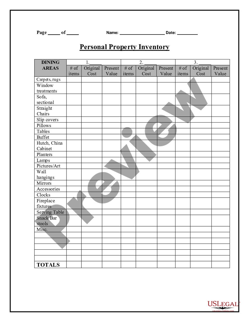 Personal Property Inventory Questionnaire Personal Property Inventory Forms Us Legal Forms 1047