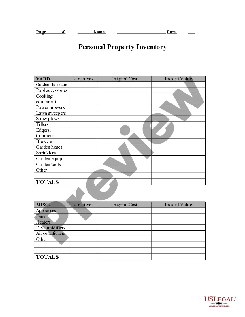 Get Personal Property Inventory Questionnaire Preview Personal Property Inventory Questionnaire