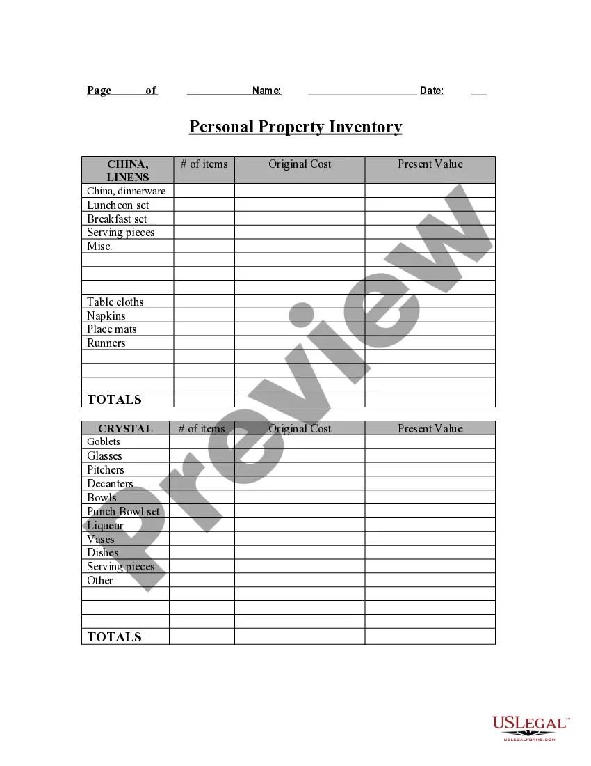 Get Personal Property Inventory Questionnaire Preview Personal Property Inventory Questionnaire