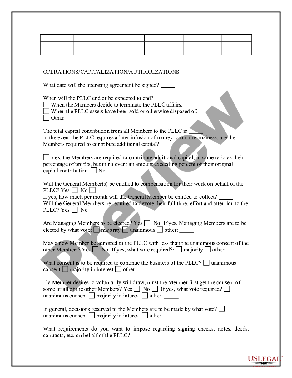 page 2 Professional Limited Liability Company - PLLC - Formation Questionnaire preview
