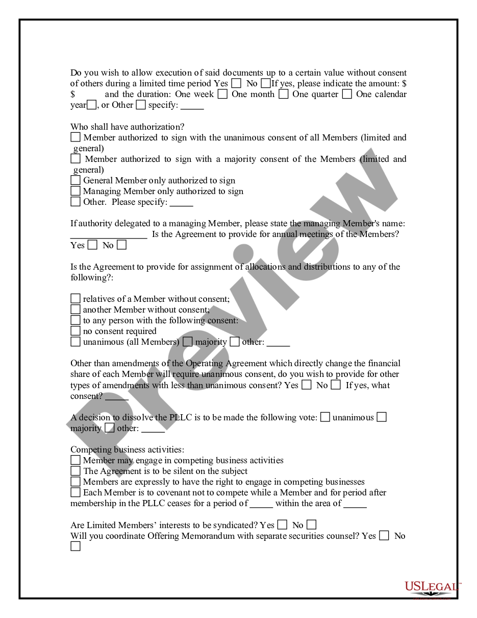 page 3 Professional Limited Liability Company - PLLC - Formation Questionnaire preview