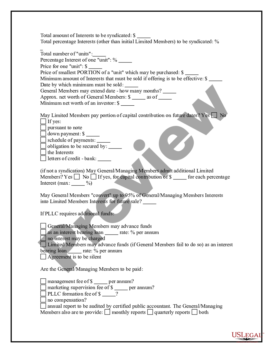 page 4 Professional Limited Liability Company - PLLC - Formation Questionnaire preview