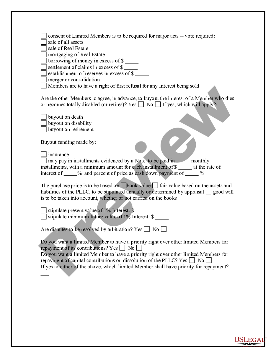 page 5 Professional Limited Liability Company - PLLC - Formation Questionnaire preview