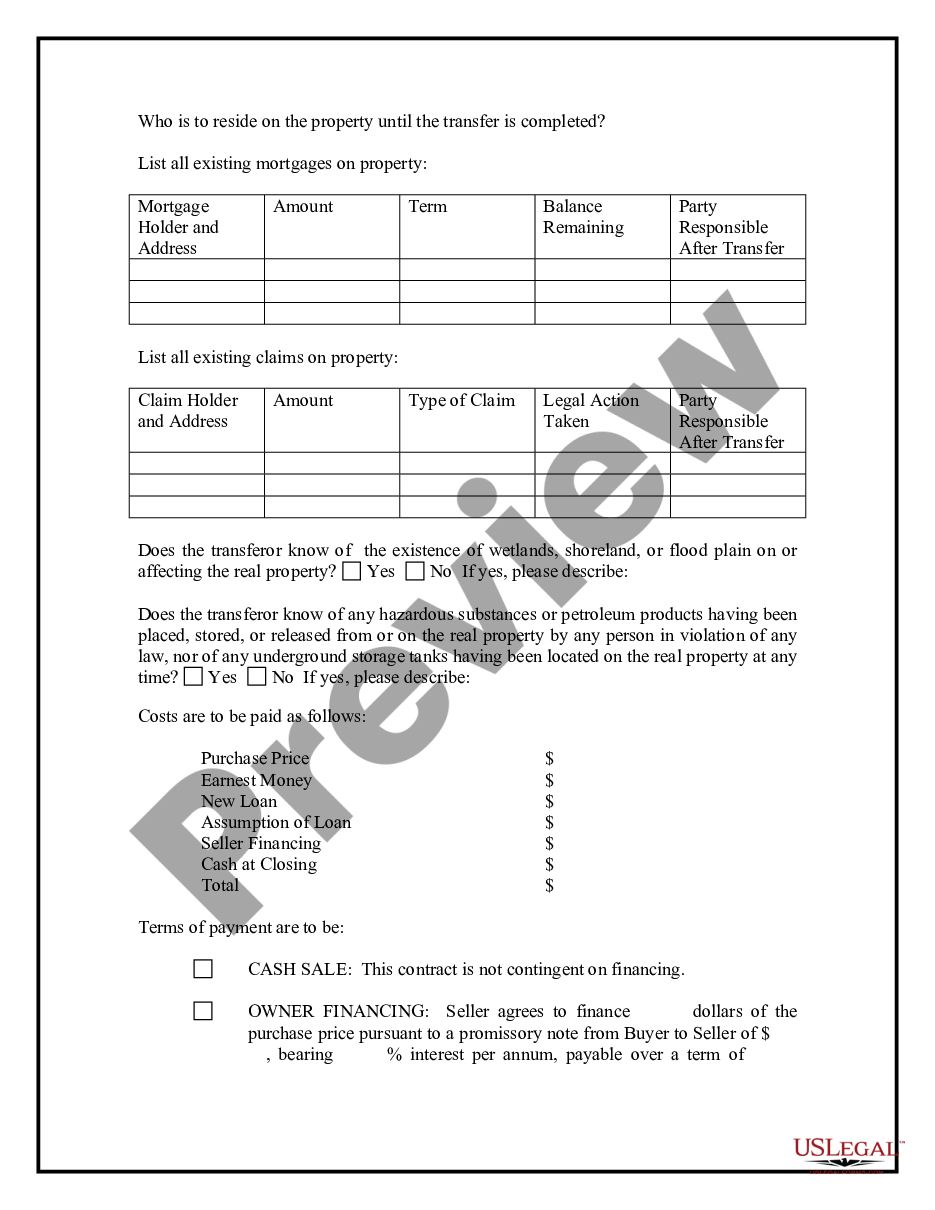 page 2 Contract for Deed Questionnaire preview