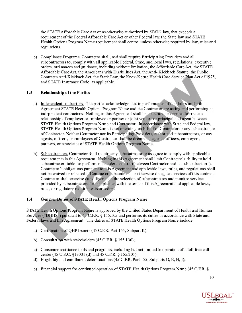 Preview Covered State Qualified Health Plan Issuer Contract