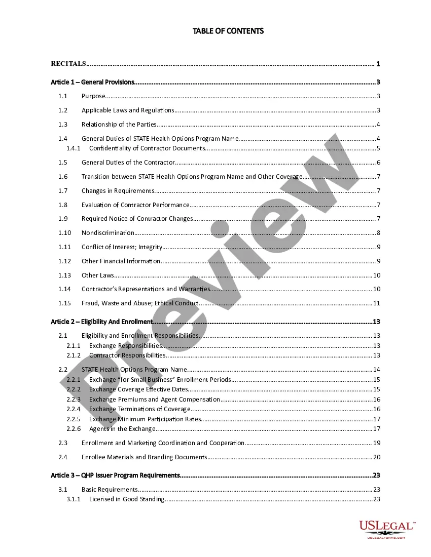 Preview Covered State Qualified Health Plan Issuer Contract