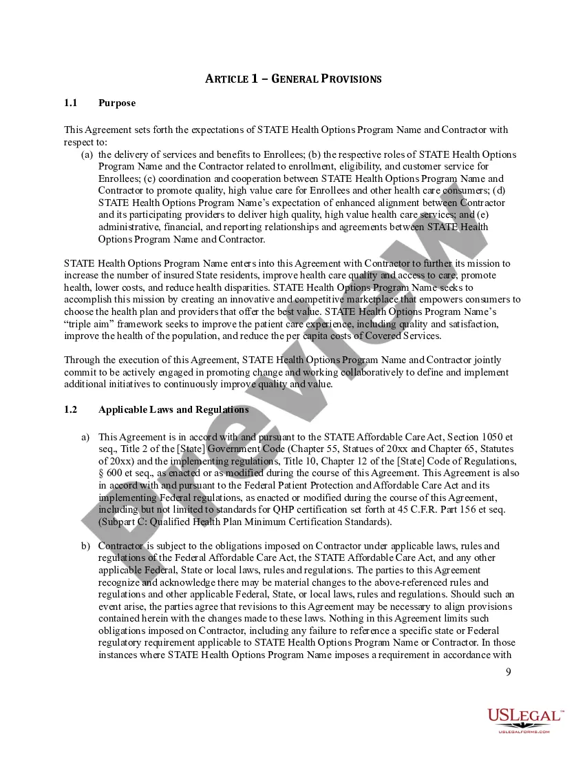 Preview Covered State Qualified Health Plan Issuer Contract