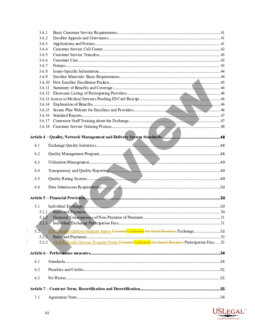 Preview State Qualified Health Plan Issuer Contract - Covered Plan