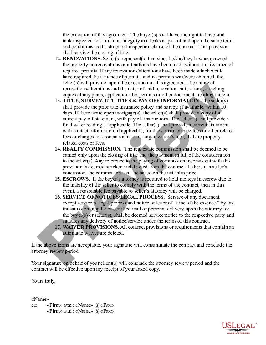 Preview Letter: Buyer's Review to Seller's Attorney