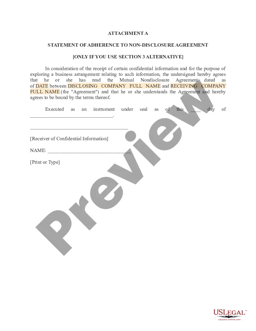 Get Non-Disclosure Agreement by Disclosing Company and Receiving Company Preview Non-Disclosure Agreement by Disclosing Company and Receiving Company