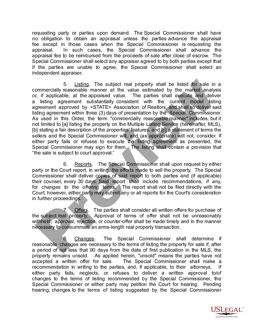 Get Order for Appointment of Special Commissioner for Sale of Real Property Preview Order for Appointment of Special Commissioner for Sale of Real Property