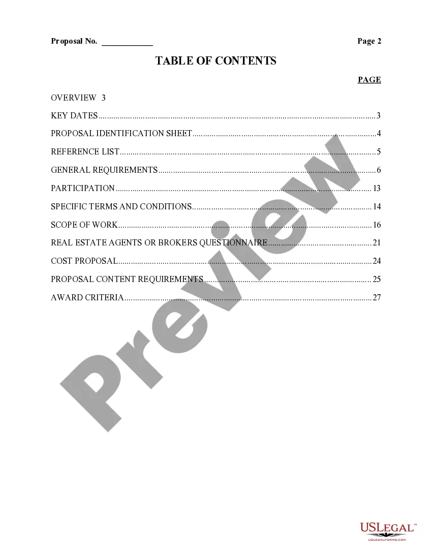 Preview Request for Proposal: Real Estate Agent/Broker Services for Neighborhood Stabilization Program