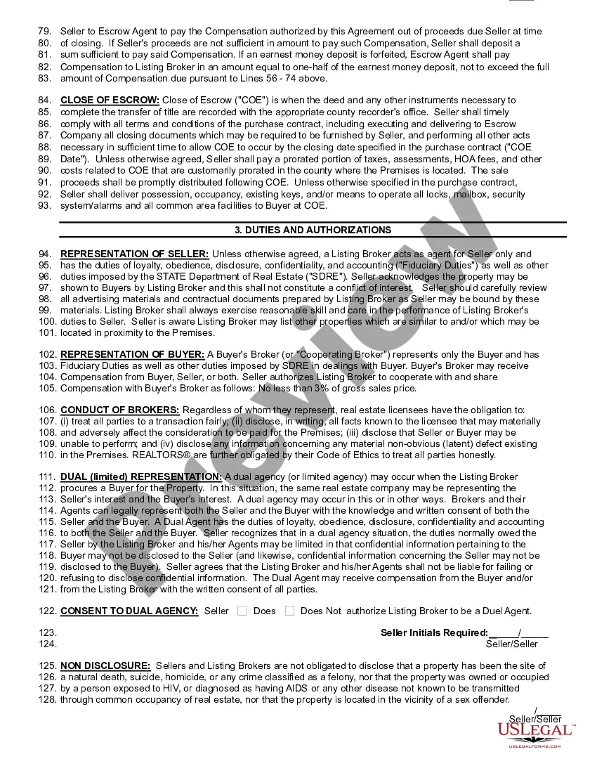 Preview Listing Agreement - Exclusive Right to Sell