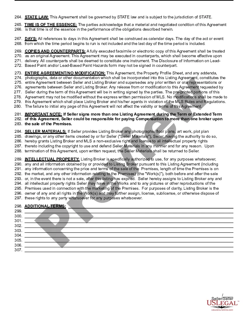 Preview Listing Agreement - Exclusive Right to Sell