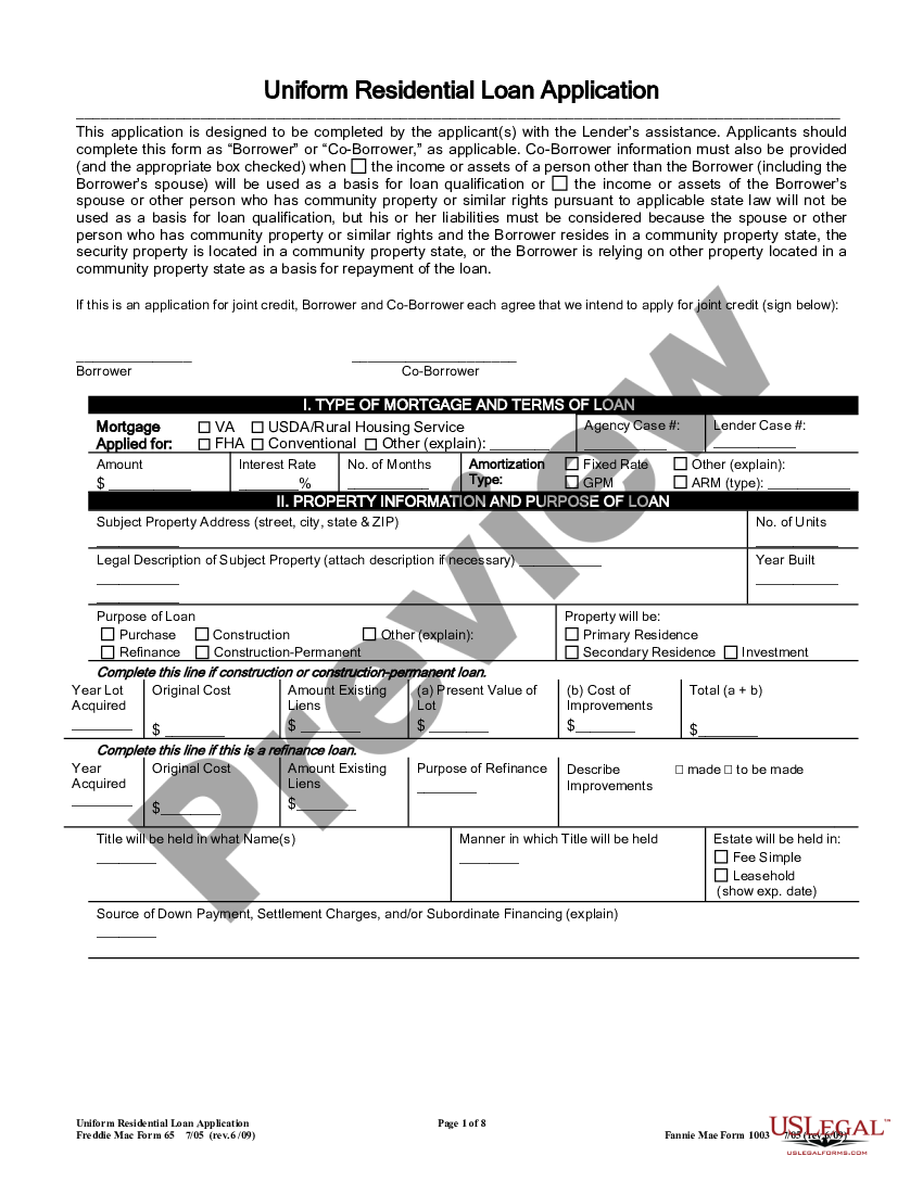 Uniform Residential Loan Application Us Legal Forms