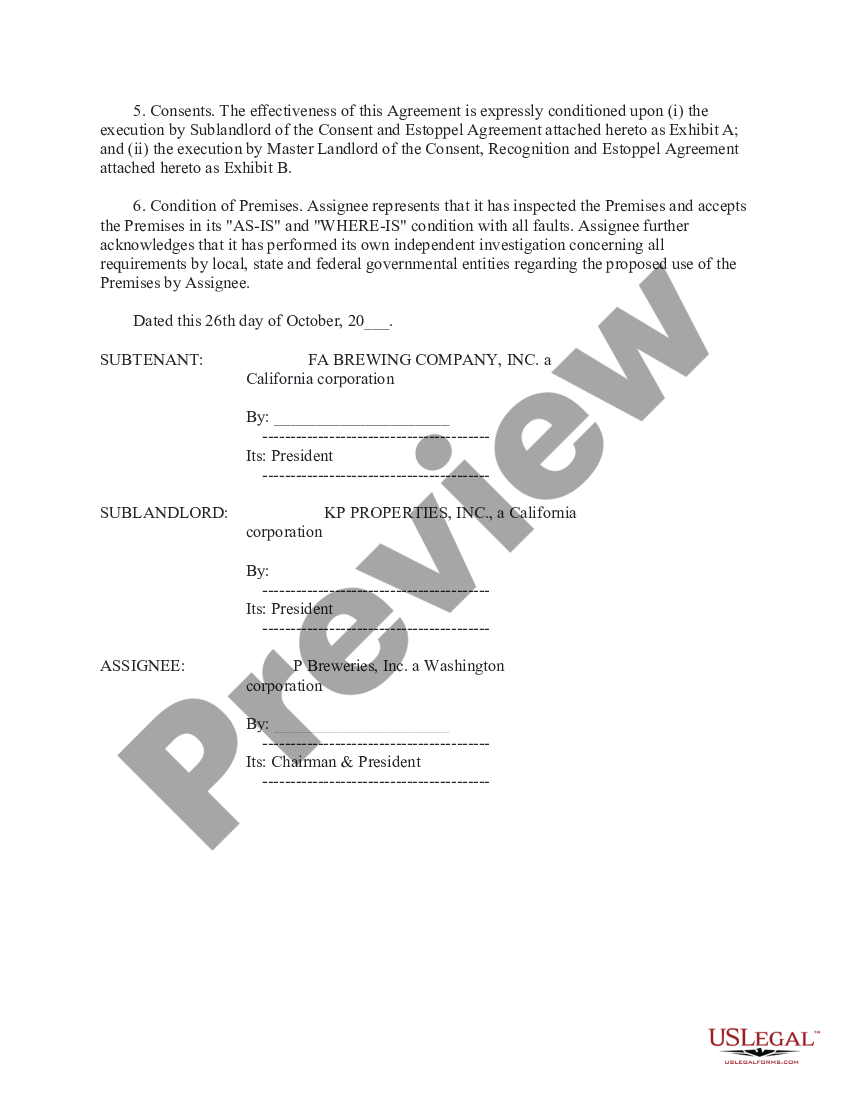 assignment and assumption of sublease