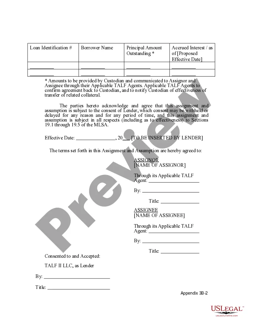 Preview Form of Assignment and Assumption - Assumption by Borrower