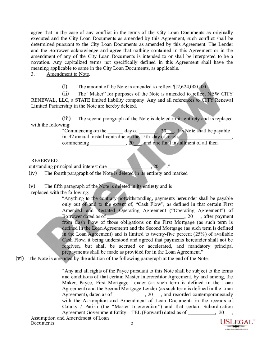 Get Assumption and Amendment of Loan Documents Preview Assumption and Amendment of Loan Documents