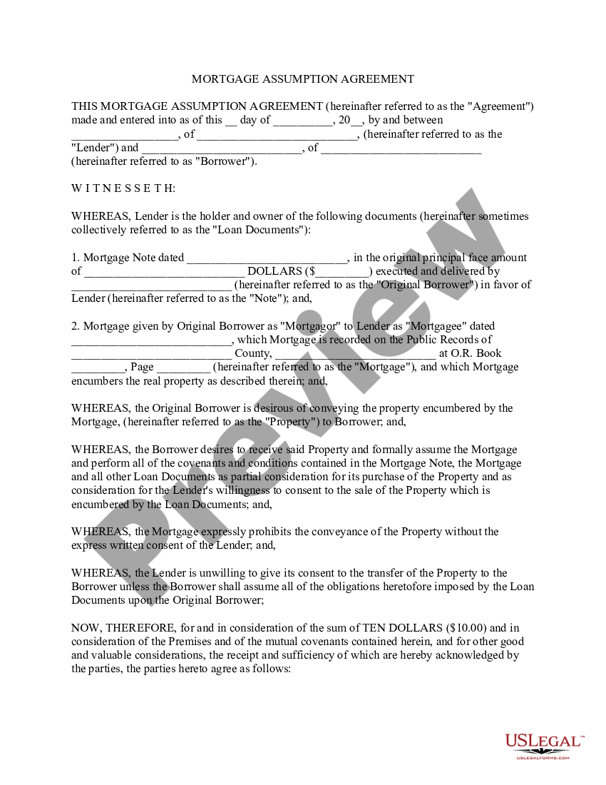 Mortgage Assumption Agreement Us Legal Forms 0707