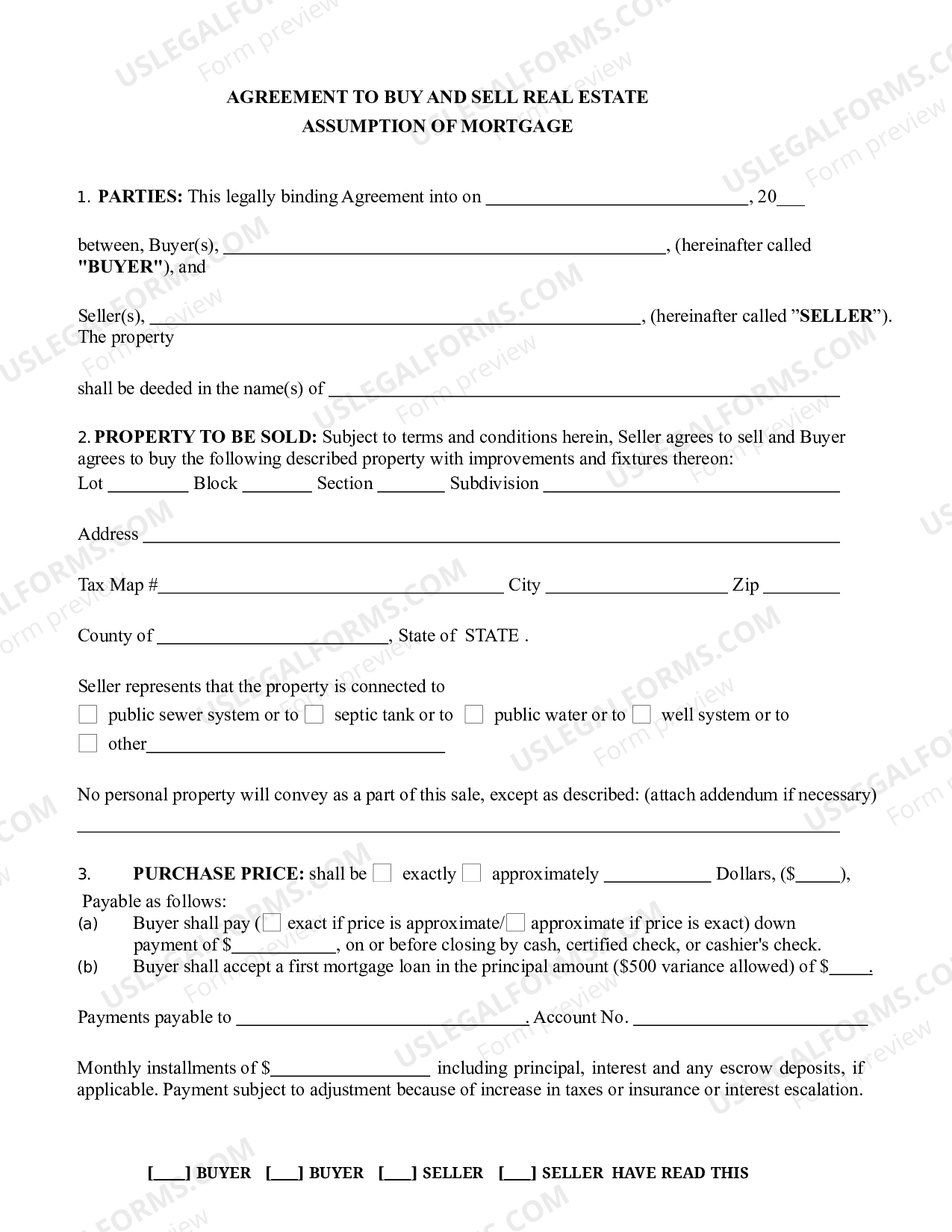 Agreement to Buy and Sell Real Estate Assumption of Mortgage US Legal
