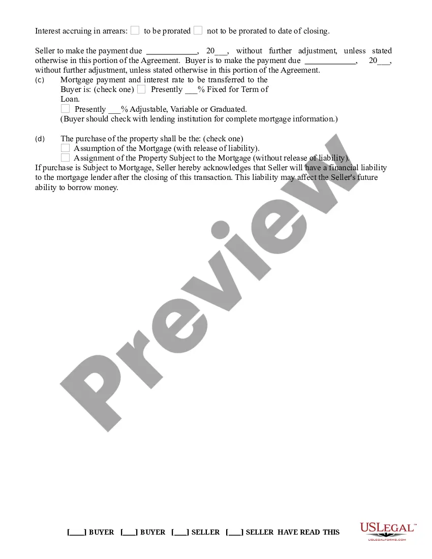 Preview Agreement to Buy and Sell Real Estate Assumption of Mortgage