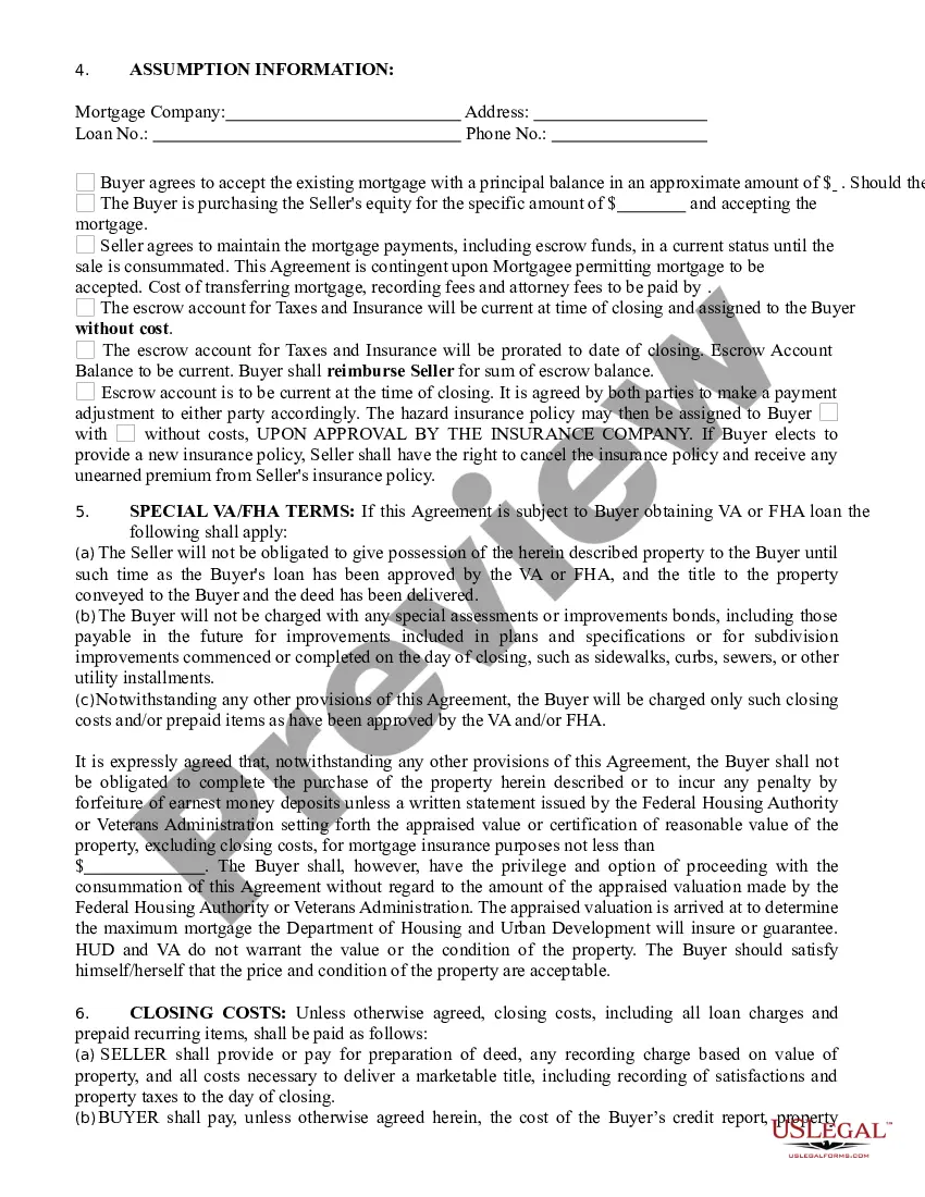 Preview Agreement to Buy and Sell Real Estate Assumption of Mortgage