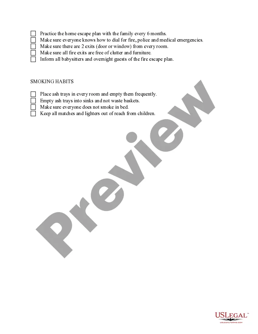 Preview Home Fire Safety Checklist
