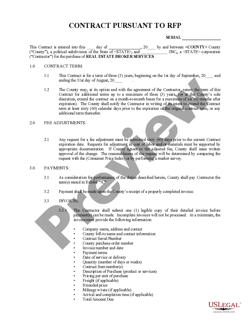 Preview Contract Pursuant to RFP (request for proposal)