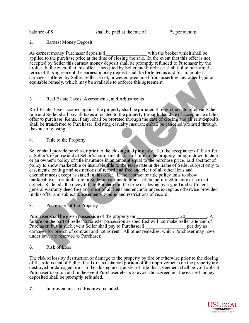 Agreement To Purchase Real Estate Us Legal Forms