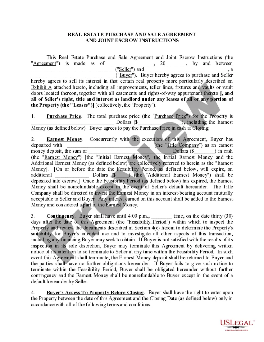 Preview Real Estate Purchase and Sale Agreement with Joint Escrow Instructions